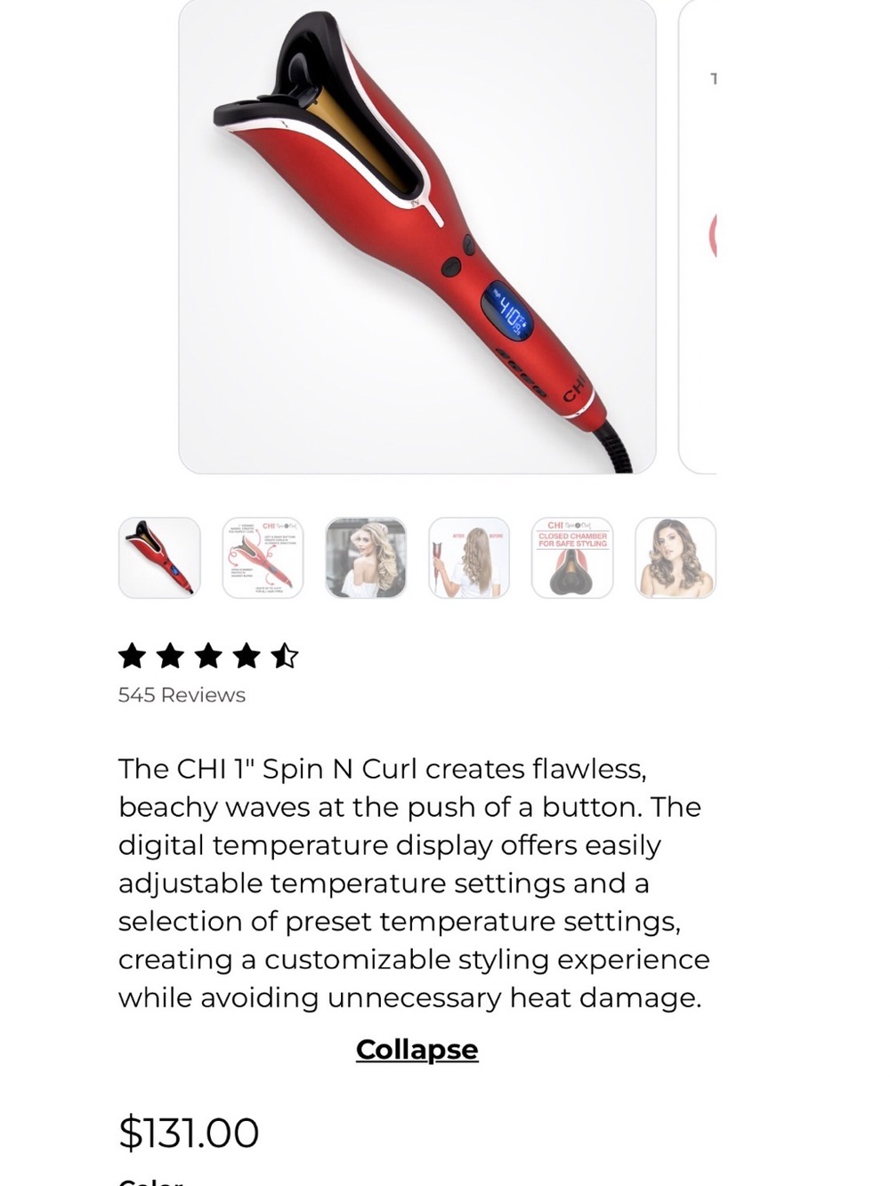 CHI Spin N Curl Automatic Hair Curler — Red